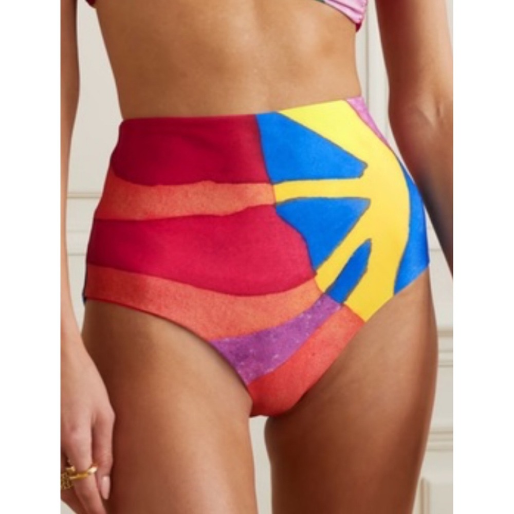 Mara Hoffman Lydia High Waisted Bikini Bottoms S High Leg Colorful Tropical
